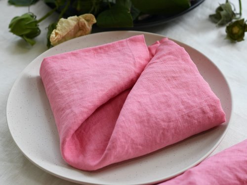 Linkslove Home Linen Napkins 8 Pack– 100% Pure Linen Cloth Napkins for Party and Festival, Flamingo Pink Linen Napkins Set of 8, 20x20 Inch, Great Gift, Machine Washable, Washed Soft Luxury