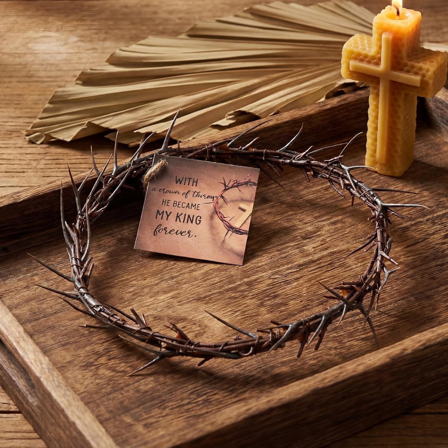 Yinder Crown of Thorns Set - Authentic 8" Jesus Thorn Crown for Lent & Holy Week Decor | Religious Gift