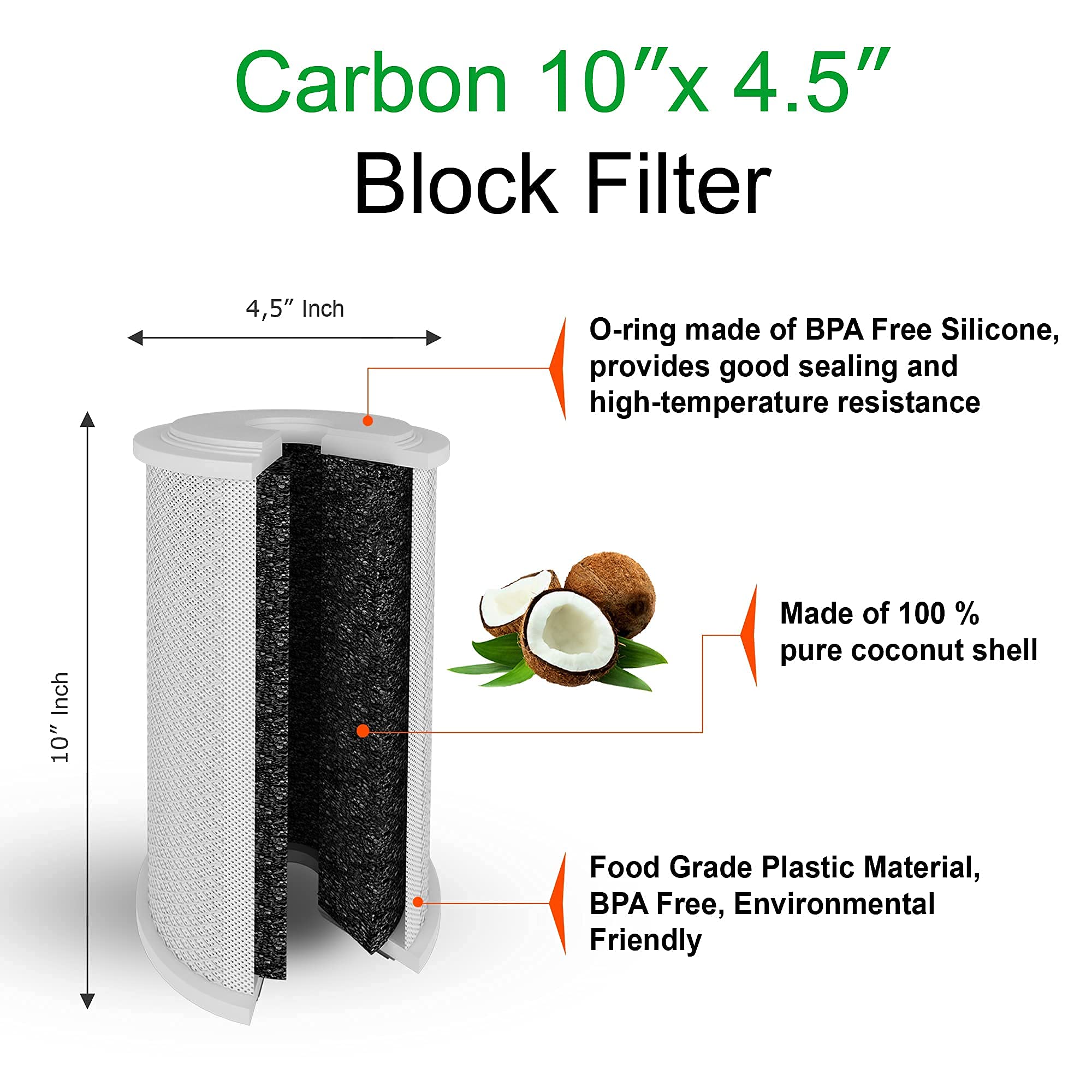 Big CTO Carbon Block Water Filters 4.5" x 10" Whole House Cartridges WELL-MATCHED with CBC Series, WFHDC8001, EP and EPM Series (8 Pack)