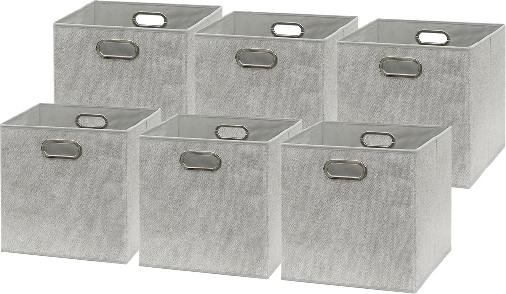 Simple Houseware 11-Inch Collapsible Fabric Cube Storage Bins - Gray, Printed Design, 6 Pack