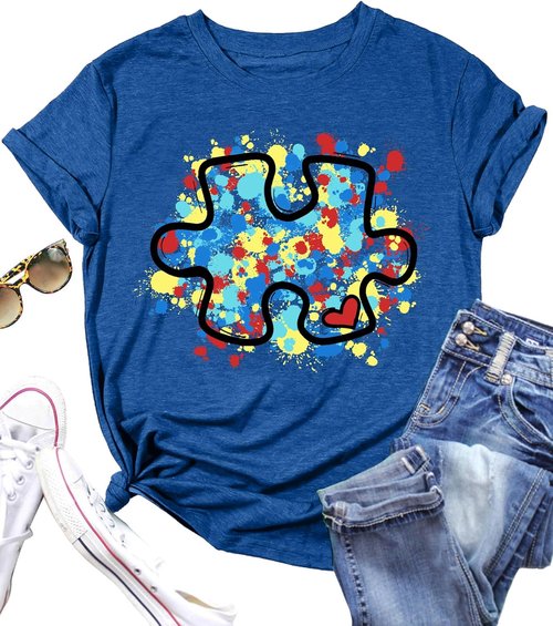 LAZYCHILD Autism Awareness Shirt - Women's Blue Puzzle Piece Tee for Support & Advocacy