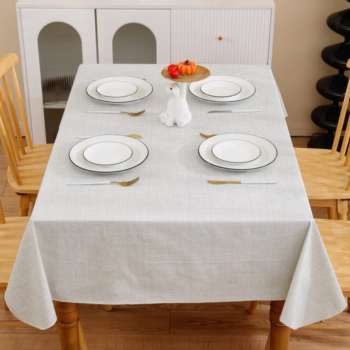 Heavy Duty Vinyl Tablecloth with Flannel Backing Waterproof Oil-Proof Plastic Table Cloth Stain-Resistant Wipeable Rectangle or Square Table Cover for Indoor and Outdoor (Beige Striped,60x84 Inch)