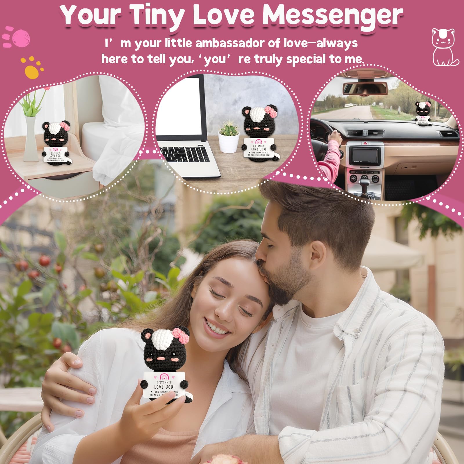 Valentines Day Love Gifts for Him Her Boyfriend Girlfriend - Cute Crochet Skunk Plush Funny I Love You Gift – Romantic Birthday Gift for Husband Wife –Wedding Anniversary To My Love Just Because