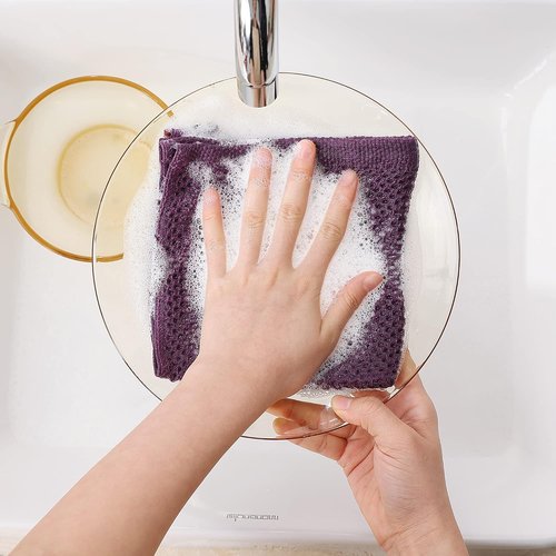 Homaxy Kitchen Dish Cloths - Ultra Soft 100% Cotton Waffle Weave, Quick Drying, 12 x 12 Inches, 6-Pack, Purple
