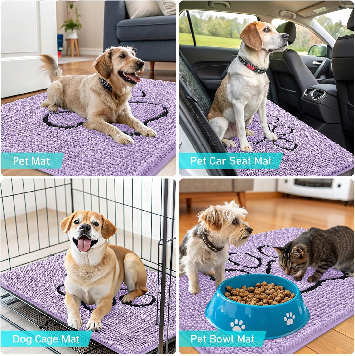 OLANLY Dog Door Mat - Absorbent Non-Slip Mud Mat for Muddy Paws | 36x24 Lavender Chenille Design