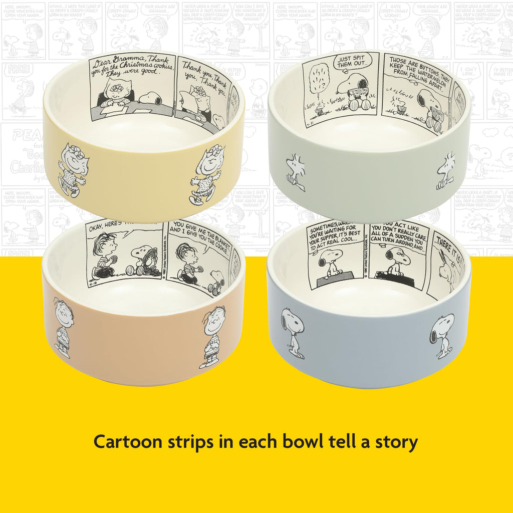Peanuts Snoopy Bonbon Bites 4-Piece 5.5-Inch Decorated Stoneware Ceramic Stackable Bowl Set, Microwave & Dishwasher Safe Snack and Dessert Bowls