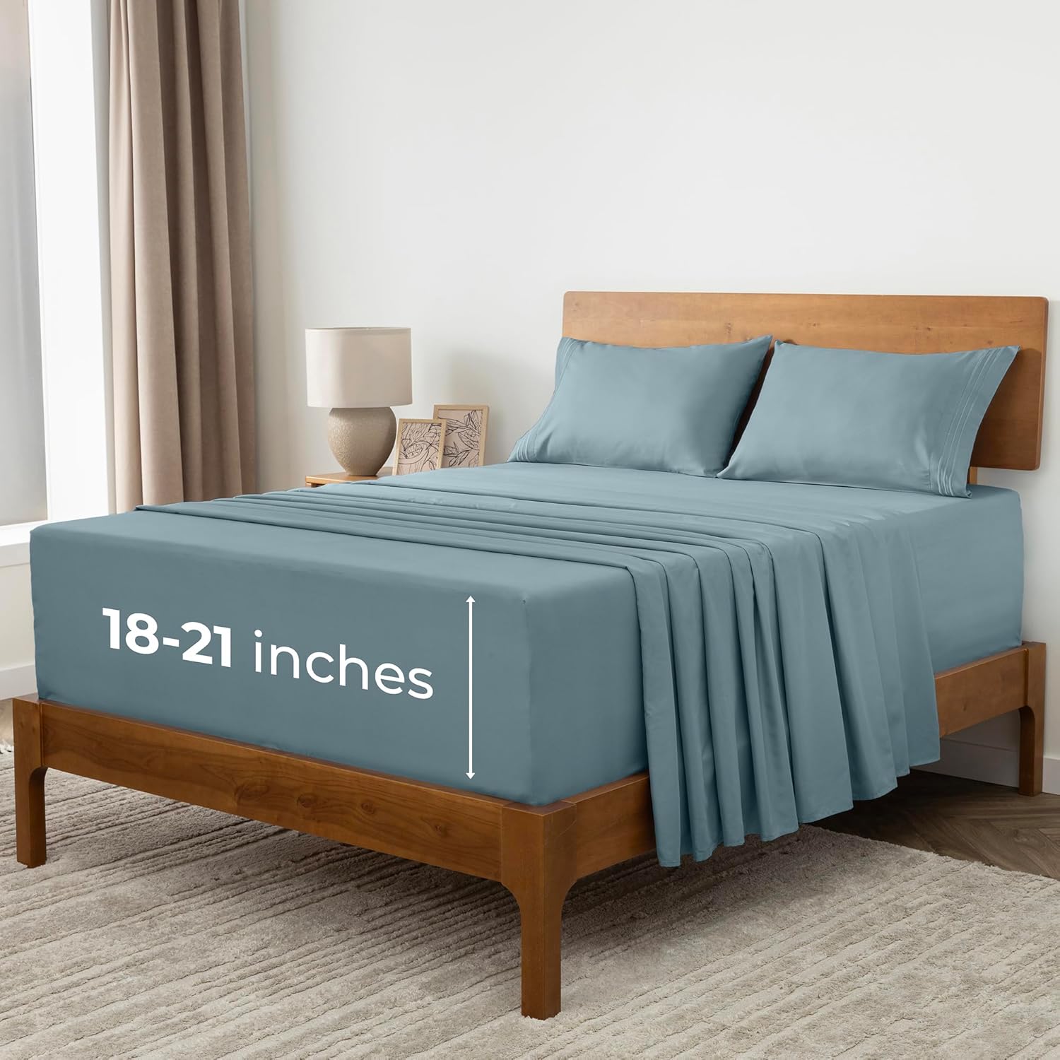 Mellanni Extra Deep Split King Sheets - 5 PC Hotel Luxury Bedding Set - Ultra Soft, Cooling, Wrinkle Resistant (Spa Blue)
