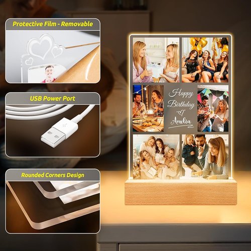 Jkolalin Custom Picture Frame - Personalized Night Light Photo Frame | Unique Birthday Gift for Friends