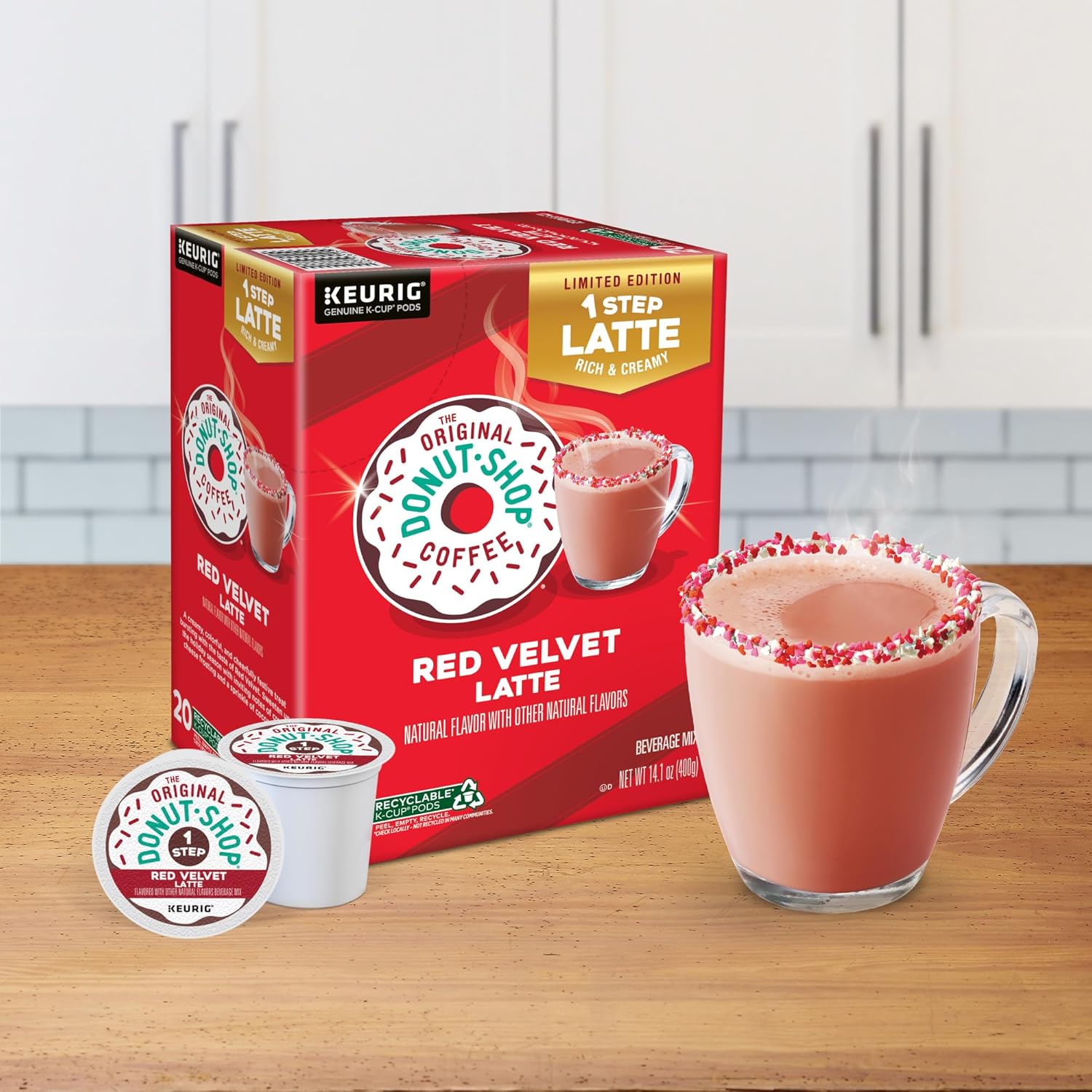 Original Donut Shop Red Velvet Latte K-Cup Pods - One-Step Brewing, 20 Count