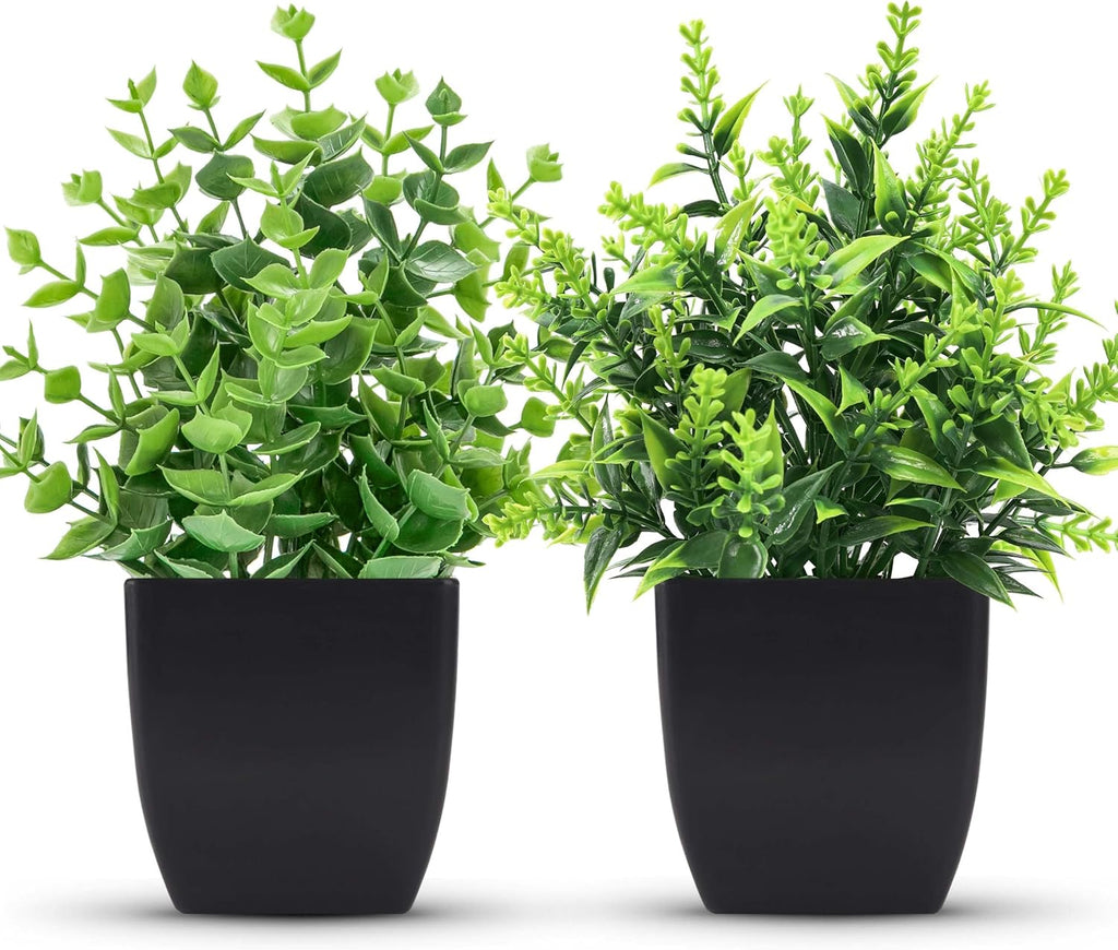 Skiennix 2 Pack Small Fake Plants - Stylish Black Bathroom Accessories for Home & Kitchen Decor
