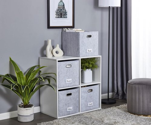 DECOMOMO Felt Storage Bins - 11-Inch Cube Storage Bins with Labels for Kallax Shelves | Light Grey (Set of 6)