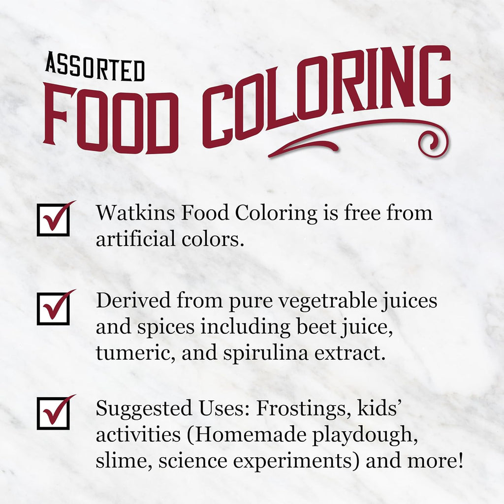 Watkins Food Coloring Set - Assorted Red, Yellow, Green & Blue | 4 x 0.3 oz Bottles