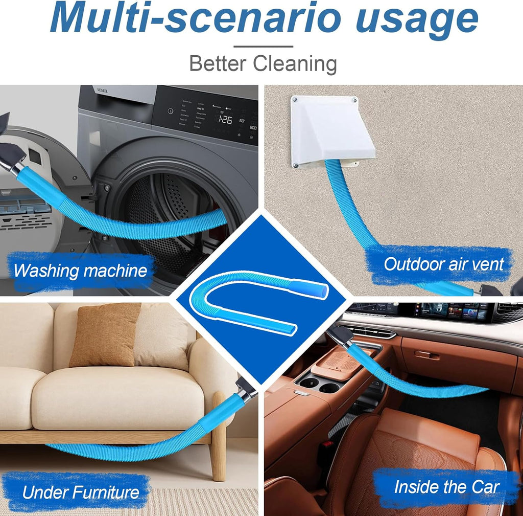 Upgraded Dryer Lint Vent Cleaner Kit - Flexible Vacuum Hose Attachment for Efficient Lint Removal | Universal Deep Cleaning Brush for Clogged Ducts