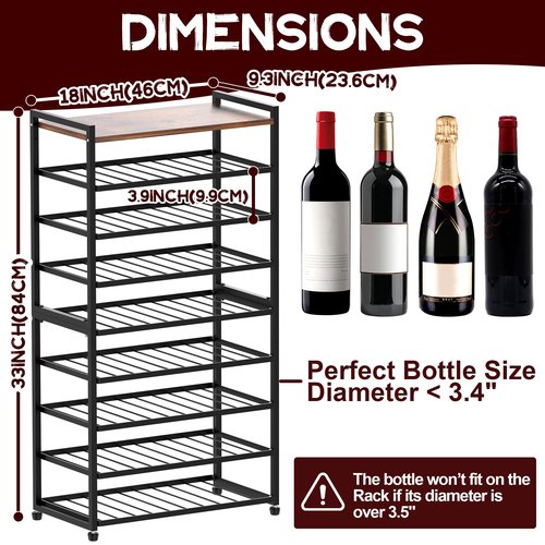 Alytree 40 Bottle Wine Rack Freestanding Floor, 8-Tier Wine Storage Racks with Table Top, Detachable Wine Bottle Holder, Bar Stand Display Shelf for Kitchen, Bar, 18" L x 9.3" W x 33" H