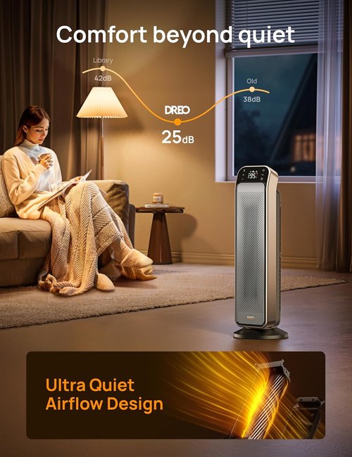 DREO Space Heater - Fast Portable Room Heater with Remote & Thermostat | 3 Modes, Overheat Protection, Gold