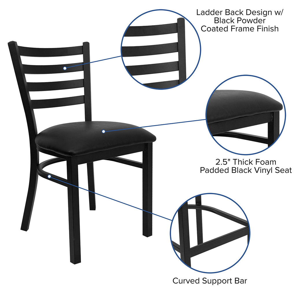 Flash Furniture HERCULES Series Black Ladder Back Metal Restaurant Chair - Black Vinyl Seat