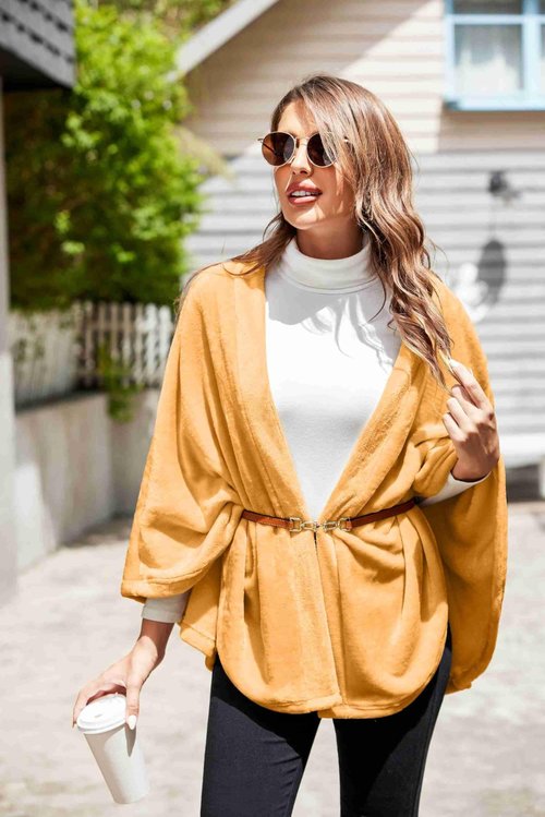 Ekouaer Flannel Faux Poncho for Women Wearable Blanket Lightweigh Blanket Warm TV Shawl Winter Coat Sweater Cape Khiki