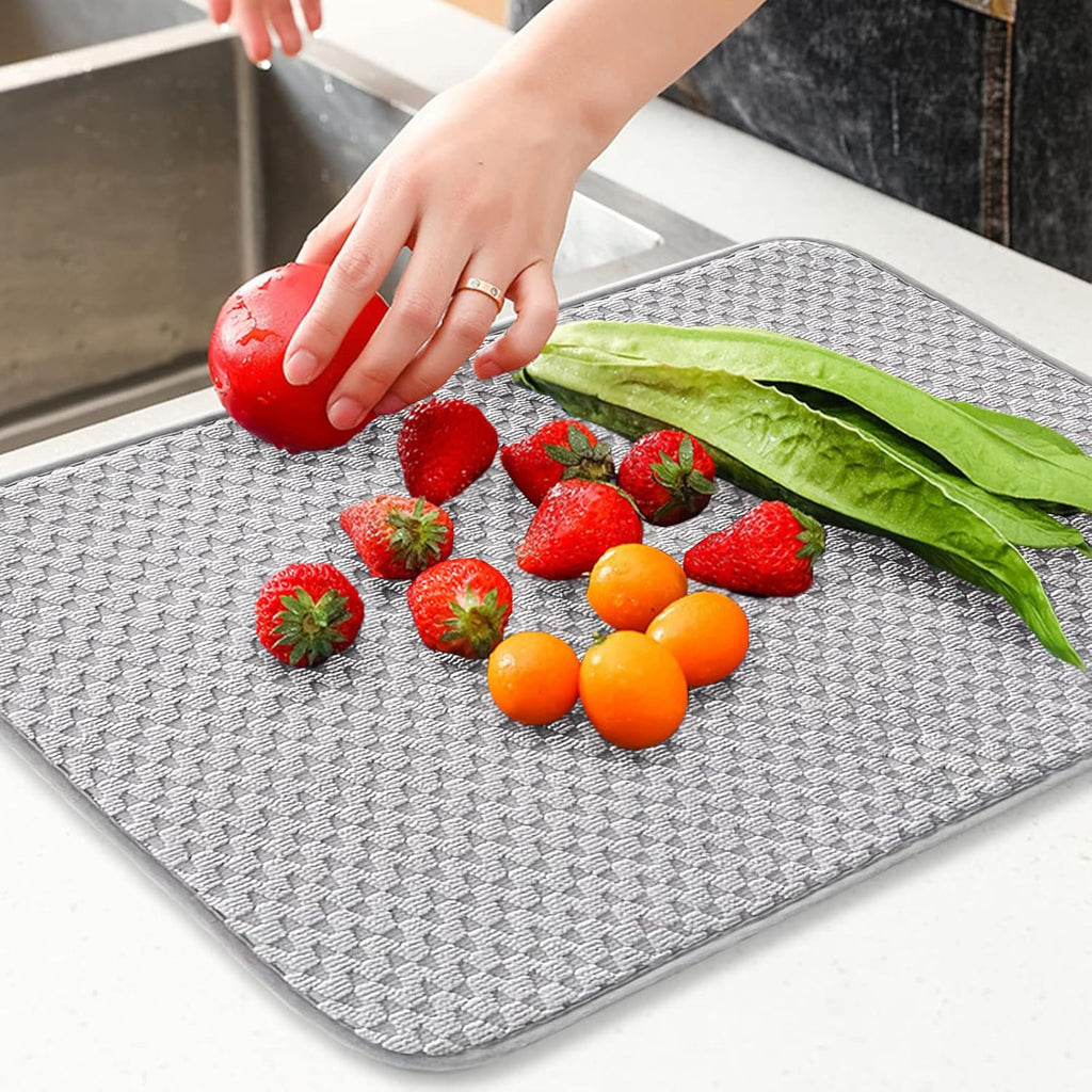 Skiennix Microfiber Dish Drying Mat - Absorbent Kitchen Counter Pad, Large 24"x17", Gray