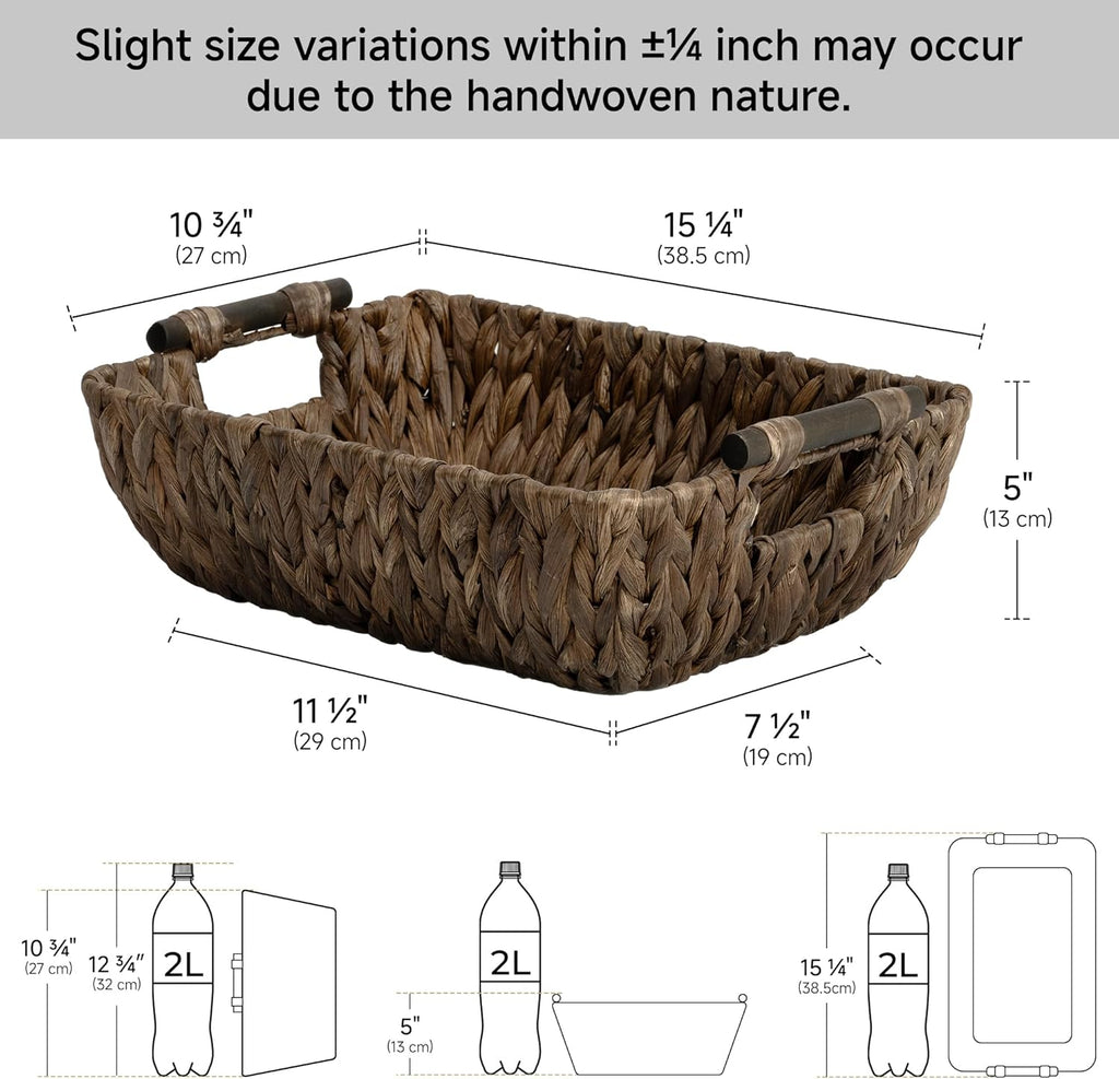 StorageWorks Wicker Baskets - Stylish Organizing Solution with Wooden Handles | Brown, 2-Pack