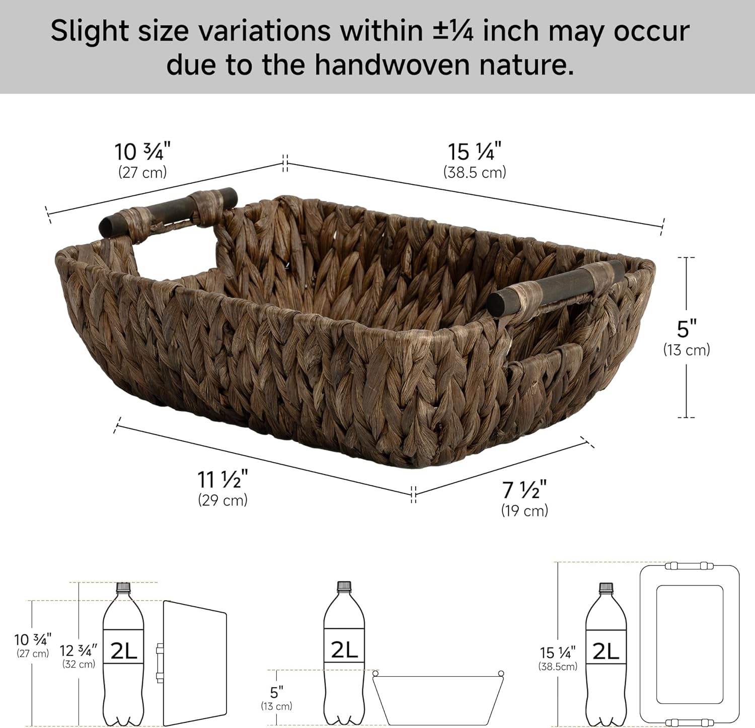 StorageWorks Wicker Baskets - Stylish Organizing Solution with Wooden Handles | Brown, 2-Pack