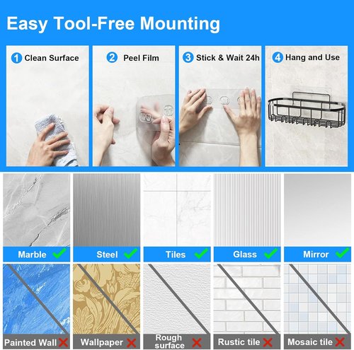 GearFusion Shower Caddy - Rustproof Stainless Steel Bathroom Organizer with 18 Hooks | 5 Pack Space-Saving Storage