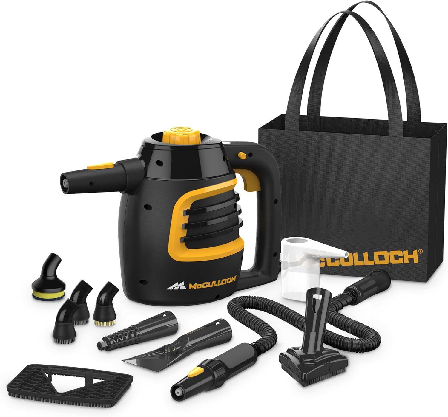 McCulloch MC1230 Handheld Steam Cleaner - 10-Minute Runtime & 11 Accessories for Home & Car Detailing