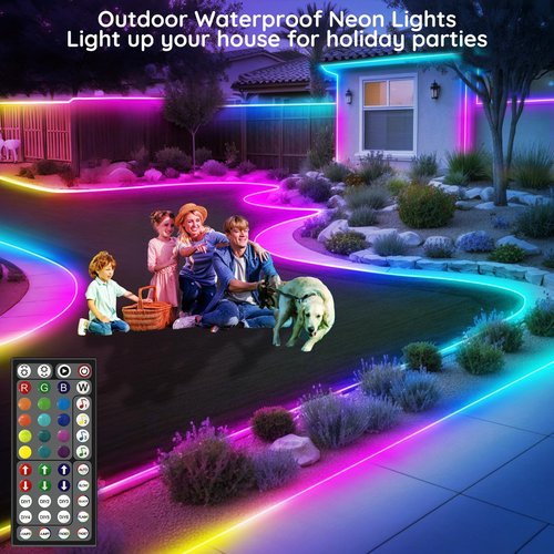 32.8Ft Led Rope Lights, Flexible Neon Lights Control with App/Remote, Multiple Modes, IP65 Outdoor RGB Waterproof, Music Sync Gaming Light Strip for Bedroom Decor