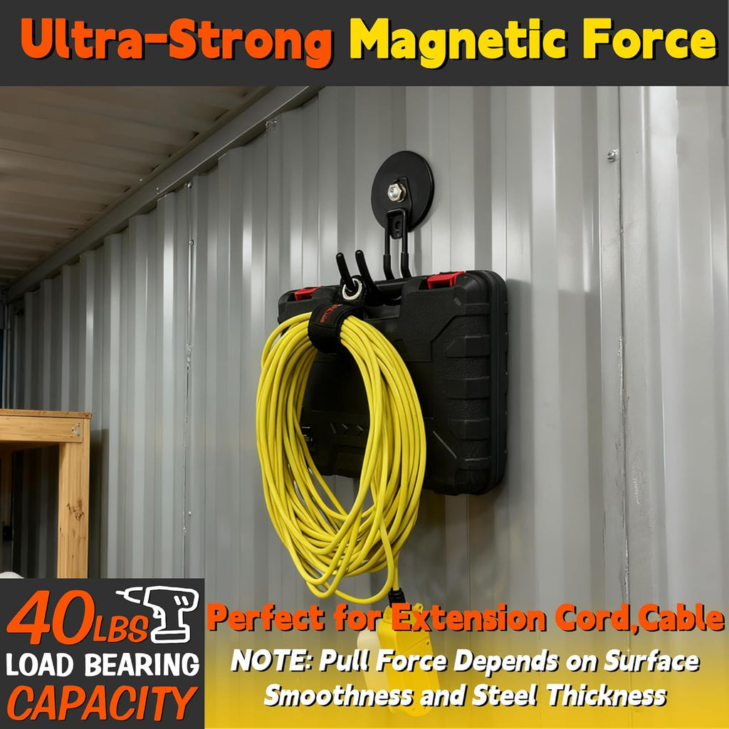 ULIBERMAGNET Extra Large Magnetic Hooks - Heavy Duty 2 Pack for Metal Cabinets & Garages (Black, 3.46 Inch)