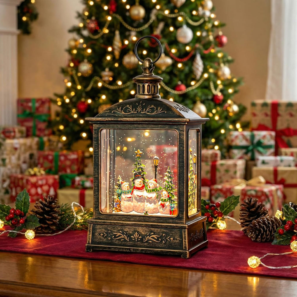 Skiennix Christmas Snow Globe Lantern - Lighted Snowman Choir with Musical Features | Battery or USB Powered
