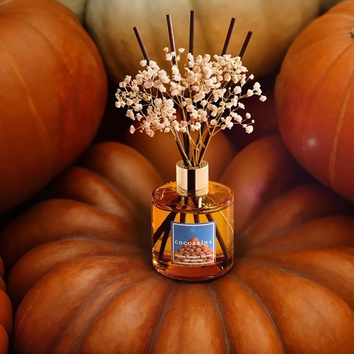COCORRÍNA Reed Diffuser - Morton Pumpkin Harvest Set with 8 Sticks & Preserved Baby's Breath | Home Decor
