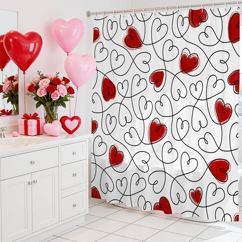 Mocsicka Valentines Day Shower Curtain, Red Heart Bath Curtain for Valentine Bathroom Decor, Waterproof Fabric Shower Curtain for Valentines Gifts for Her, 72 X 72 Inch