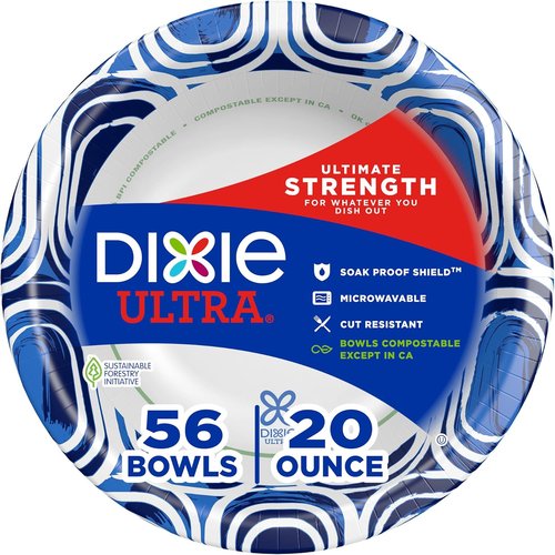 Dixie Ultra Large Paper Bowls - 20 Oz, 56 Count | Microwave Safe & Compostable Disposable Dinnerware