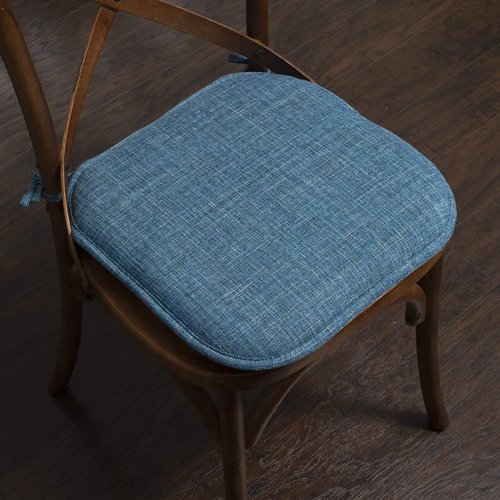 Sweet Home Collection Chair Cushion Memory Foam Pads with Ties Honeycomb Pattern Slip Non Skid Rubber Back Rounded Square 16" x 16" Seat Cover, 6 Pack, Aria Blue 12 Pack
