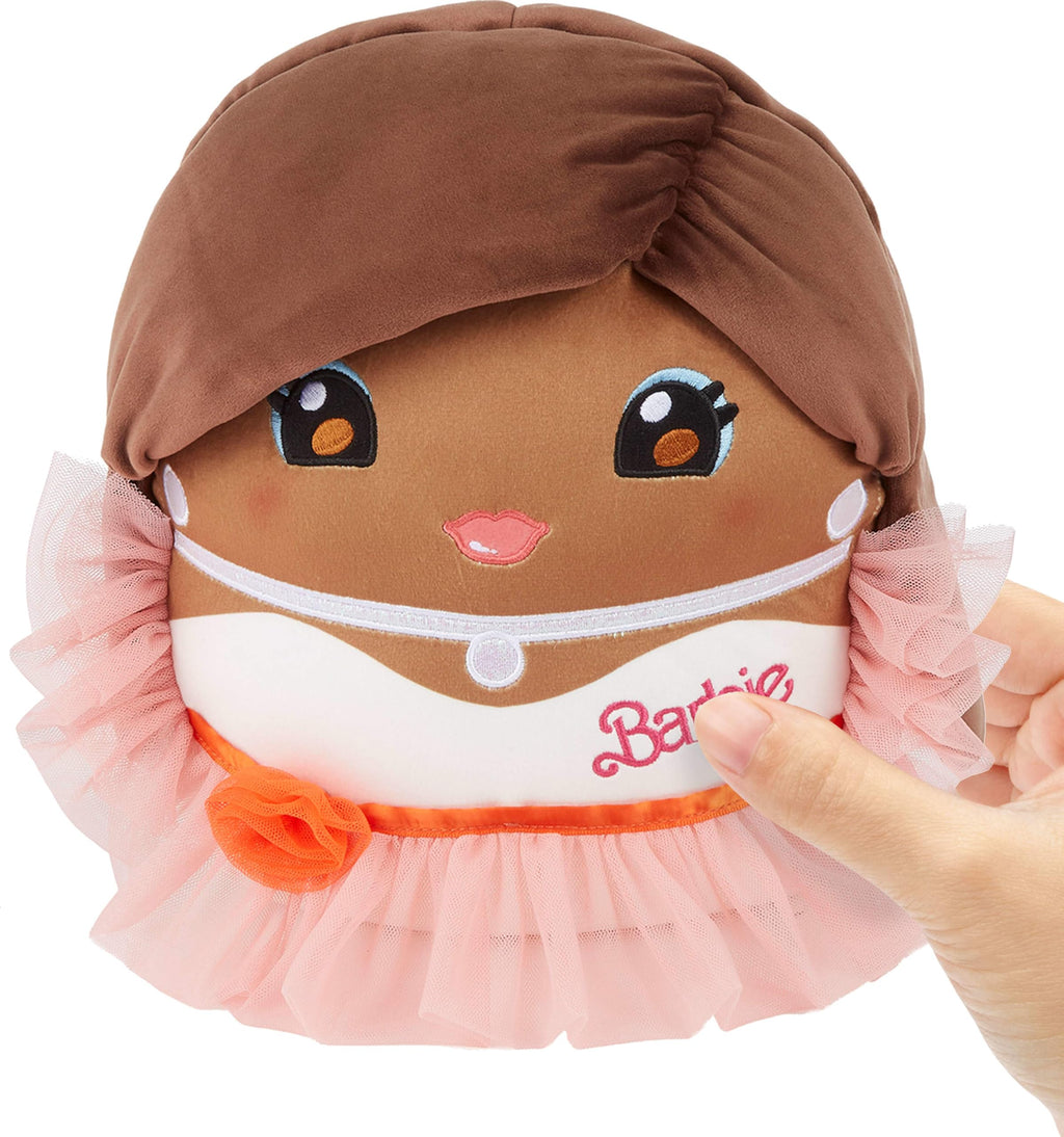 Barbie Cuutopia Plush, 10-inch Soft Pillow Doll Inspired by Iconic ‘80s Peach Gown with Tactile Ruffle Sleeves & Long Hair, Collectible Toy