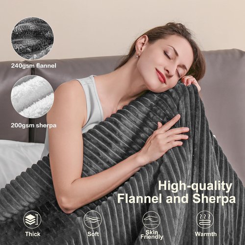 Tefici Heated Blanket Throw Electric Blanket Throw,50"x60" Heating Blanket, 6 Levels Fast Heating, 1-4 Hours Auto Off, Soft Flannel to Sherpa,Machine Washable, ETL&FCC Certified Grey