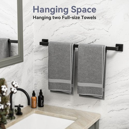 Bubxo Matte Black Towel Bar, 24 Inch Bathroom Towel Rack, Towel Holder Wall Mounted, Square Base Thicken SUS304 Stainless Steel Towel Rod Modern Home Decor (Total Length 26-Inch)