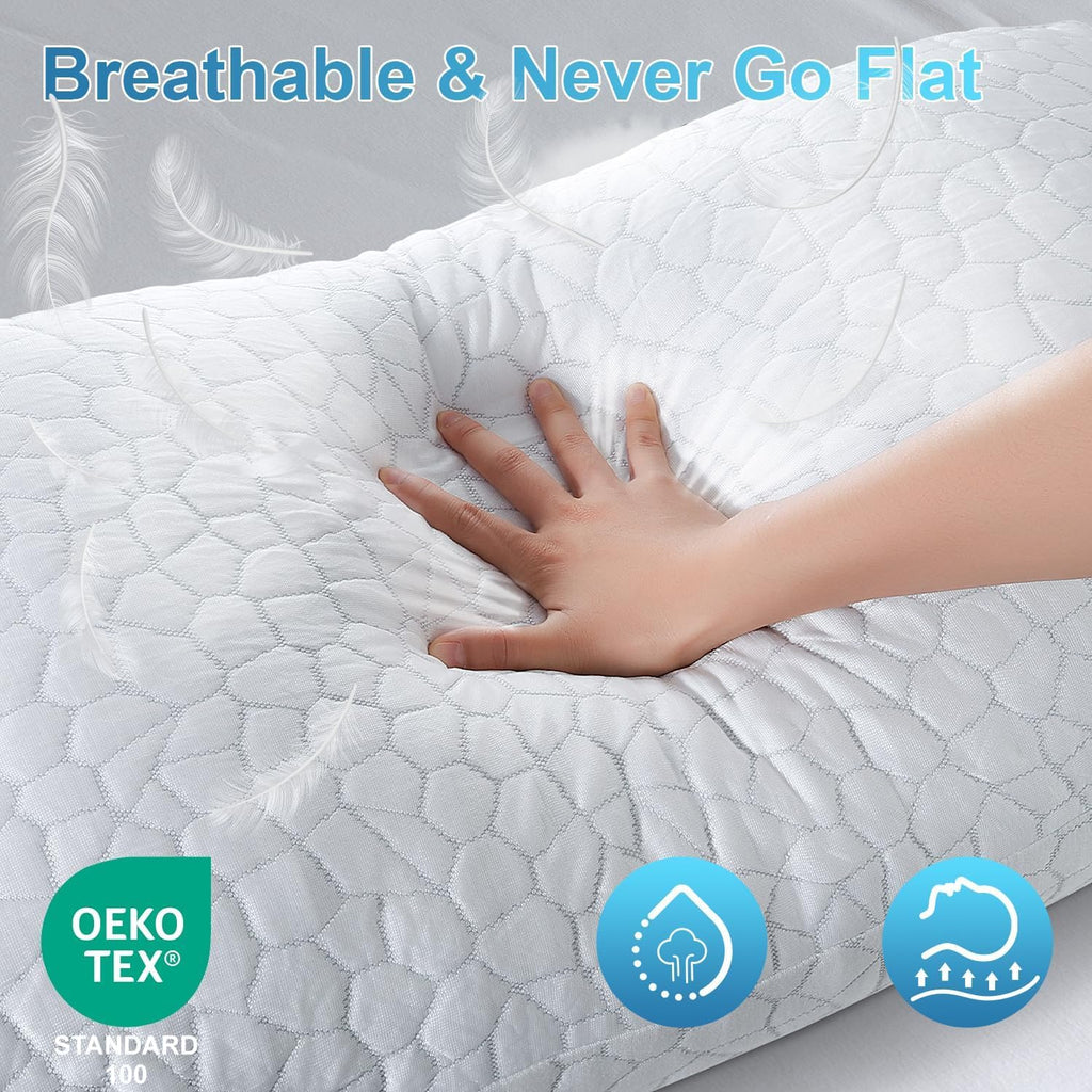 QUTOOL Cooling Pillow - CertiPUR-US Shredded Memory Foam | Adjustable Firmness for All Sleep Positions - Set of 2, White