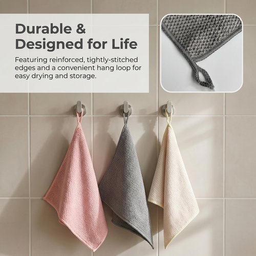 Ha-Fish&Flame-Gua Microfiber Cleaning Cloths 6-Pack, Super Absorbent & Textured Towels for Kitchen, Countertops & Household Cleaning – Practical, Not Plush – 12x16 Inches