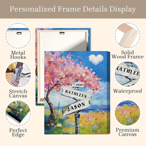 Crossroads Personalized Canvas Print | Custom Couples Street Sign Art - Perfect Valentine’s Day Gift, 12x16