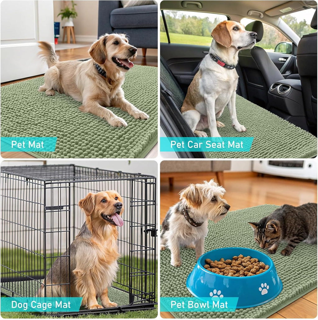 OLANLY Dog Door Mat - Absorbent Non-Slip Chenille for Muddy Paws | 59x20 Sage Green Indoor Entryway Carpet