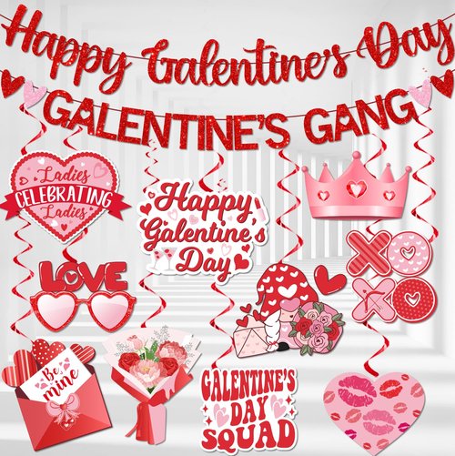 Lenyunge Galentines Day Decor, Galentines Gang Banner & Decorations, Red & Pink Heart Shaped, Leslie Knope Theme