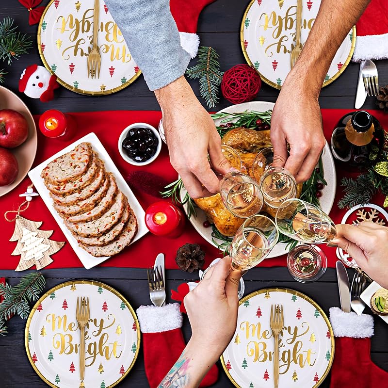 Christmas Paper Plates & Napkins Set, 96 Pcs Party Supplies with Forks