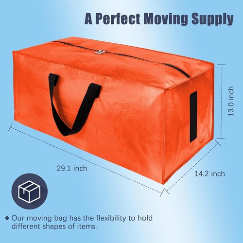 HOMESURE Large Water-Resistant Moving Bags - 12 Pack Heavy Duty Storage Totes with Zippers & Handles | Space-Saving Solution (Orange)