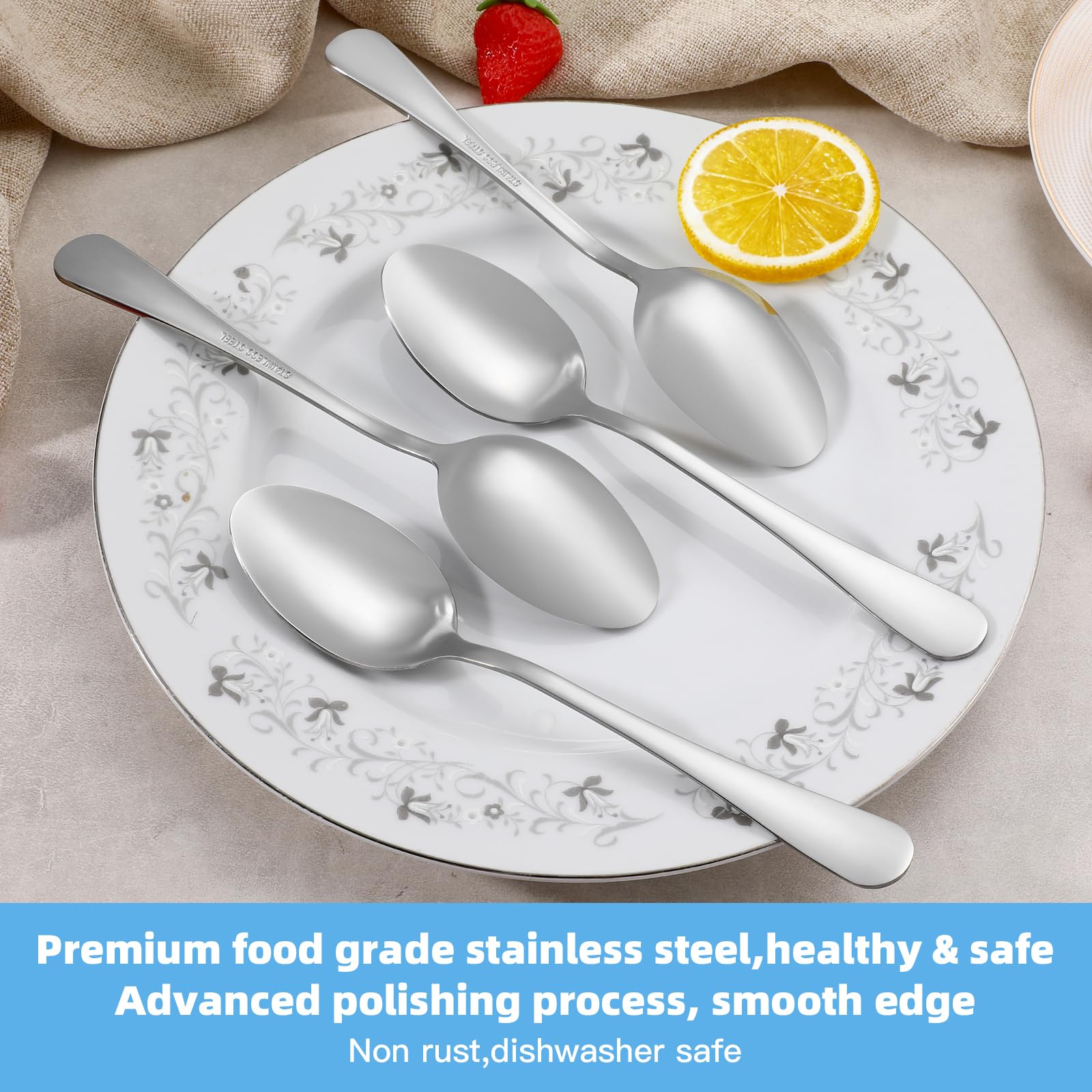 8 Pcs Large Tablespoons Set, Food-Grade Stainless Steel Soup Spoons, Metal Cutlery Spoon, Dinner Spoon, Spoons Silverware for Home, Kitchen or Restaurant, Mirror Polished, Dishwasher Safe 8 Inch