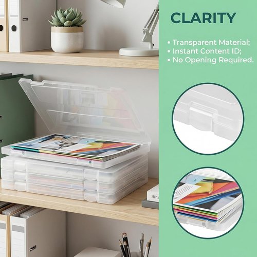 Hiceeden 4 Pack Plastic Project Case - Slim Document Holder for 8.5"x11" Files | Transparent Scrapbook Storage