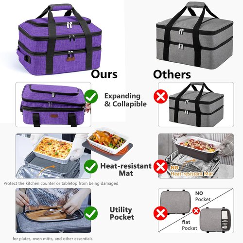 BAGSPRITE Insulated Casserole Carrier - Expandable Thermal Tote for Hot or Cold Food | Fits 9" x 13" Dish