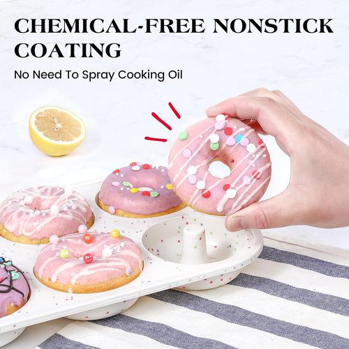 KASHME Silicone Donut Pan - Nonstick 6 Cavity Molds with Metal Reinforced Frame | 3.25 Inch Cream Color