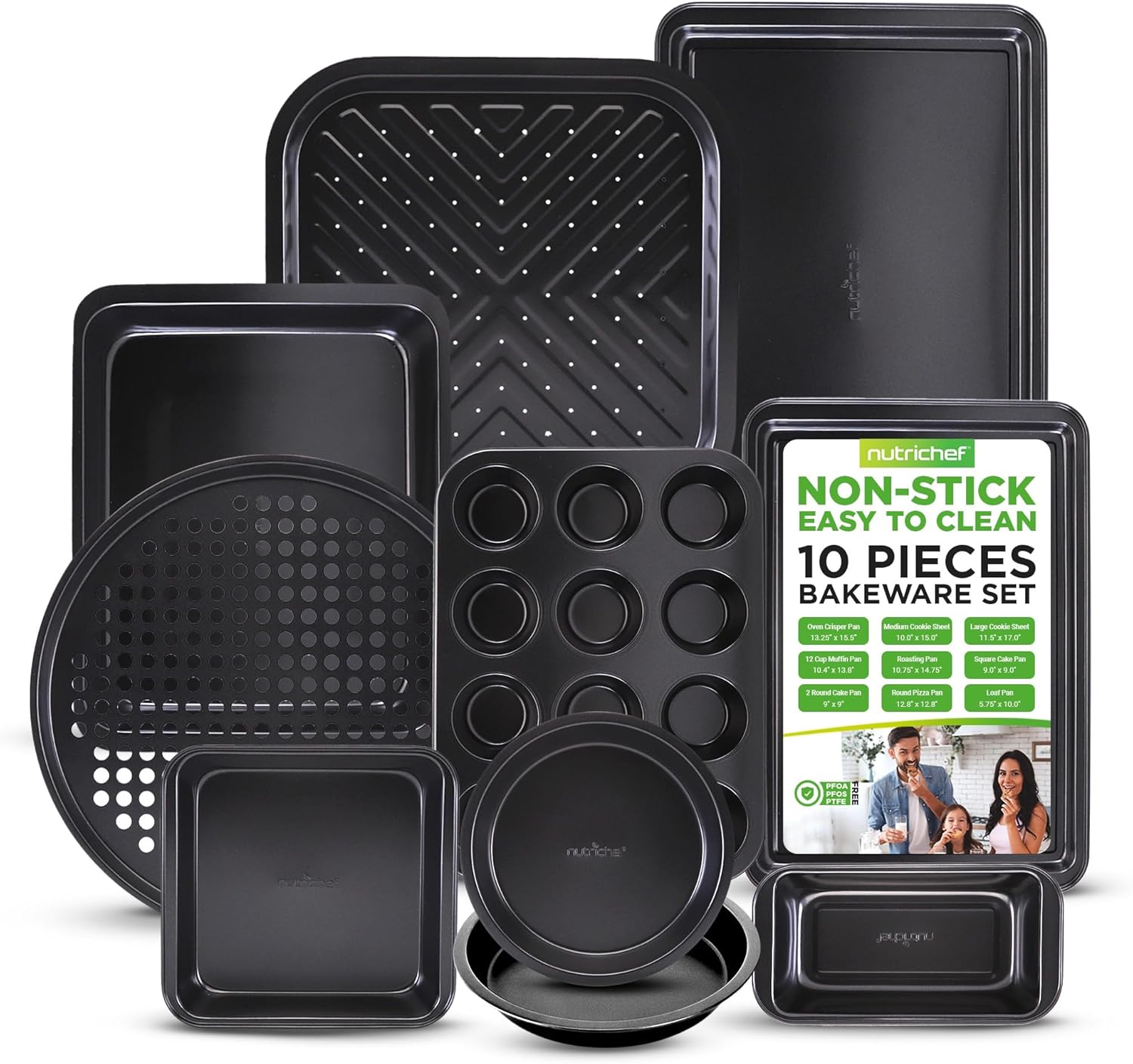 NutriChef 10-Piece Non-Stick Baking Set - Heavy-Duty Carbon Steel Bakeware for Effortless Food Release & Easy Cleanup