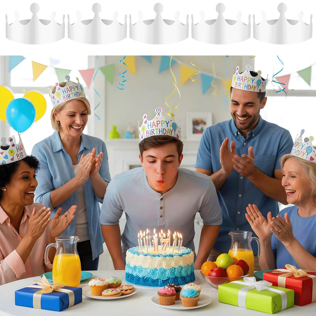 Yuanan 50 Pcs White Paper Crowns Bulk, DIY Blank Birthday Party Crown Classic Style Paper Birthday Crowns for Classroom Party Hats Decorations Baby Shower Supplies (24 x 4.7 in)