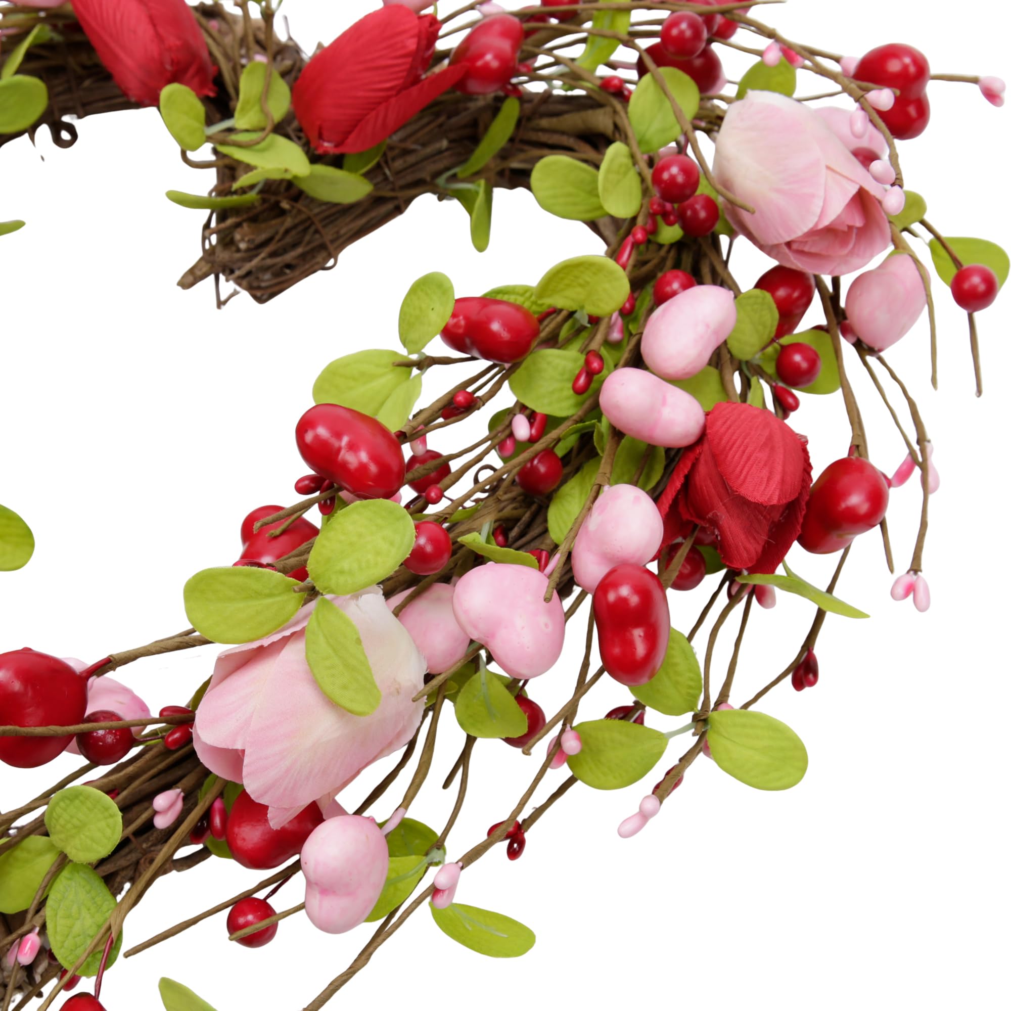 15 Inch Valentine's Day Wreath for Front Door Heart Wreaths Valentine's Day Decorations Pink Tulip Spring Wreath for Valentine's Day Gift Anniversary Wedding Home Decor